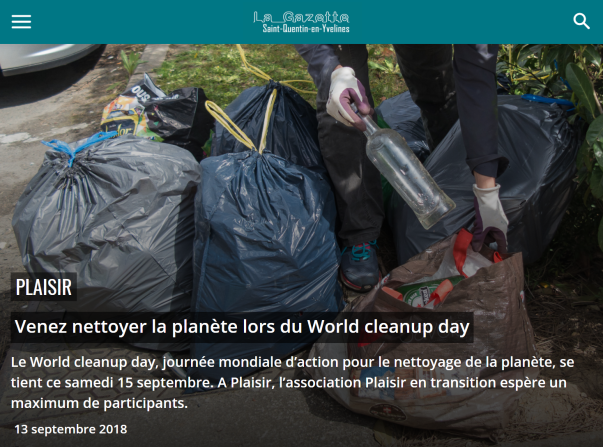 World Clean Up Day 2018 - Article La Gazette de SQY - 13 sept 2018